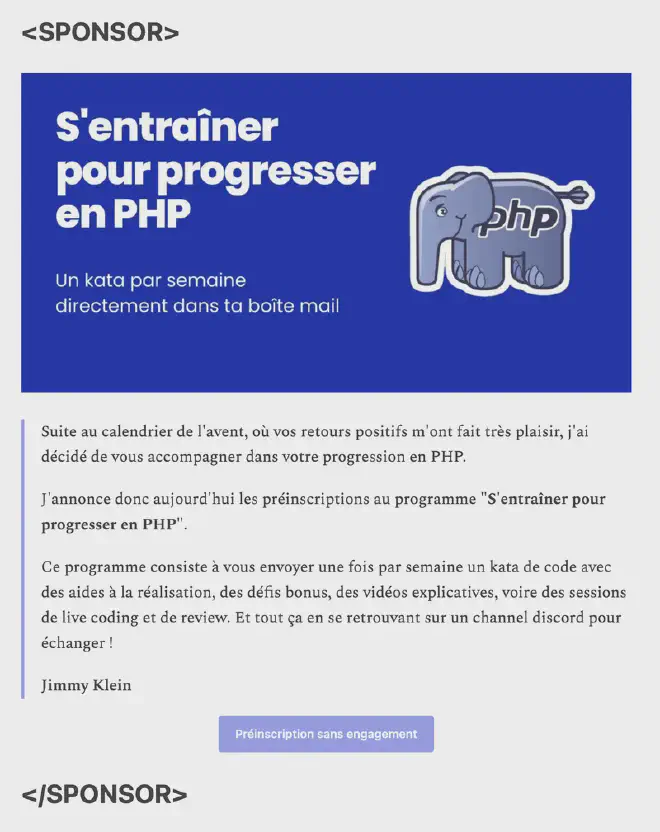 Exemple de bannière sponsor Image + Texte + CTA